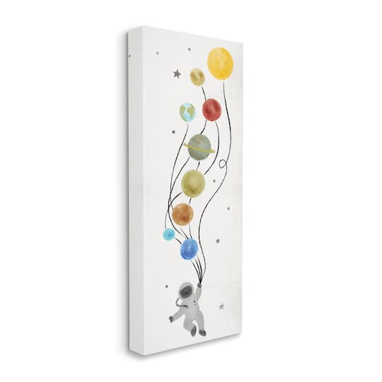 Stupell Industries Whimsical Astronaut Floating Balloon Planets Stars Canvas Wall Art